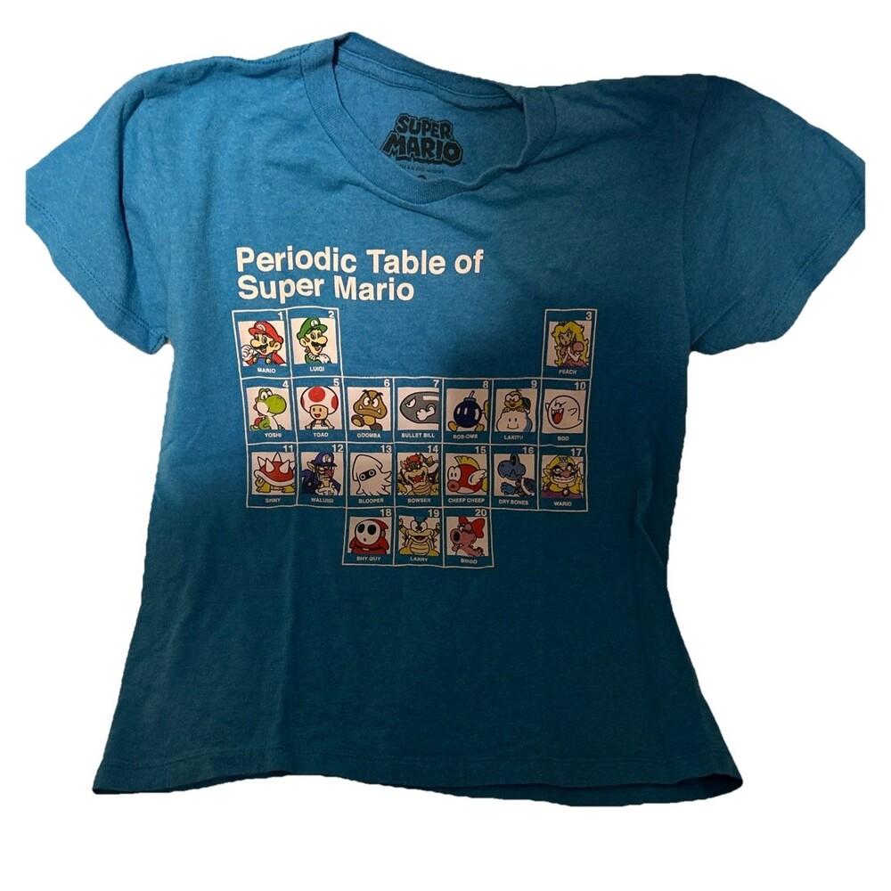 Vintage Super Mario Periodic Table Kids T-Shirt Size Small Blue